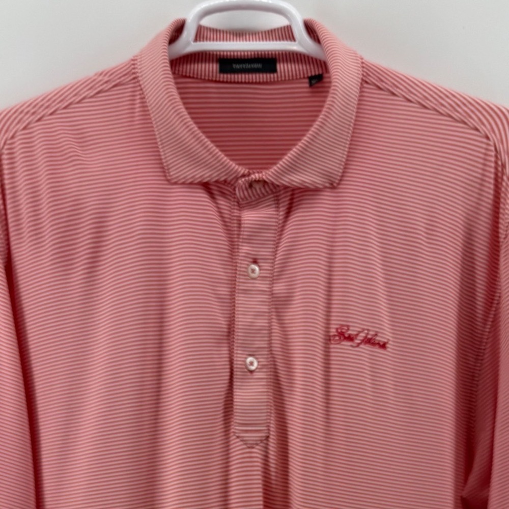 Turtleson Mens XL Pink White Striped Sea Island Performance Golf Polo Shirt